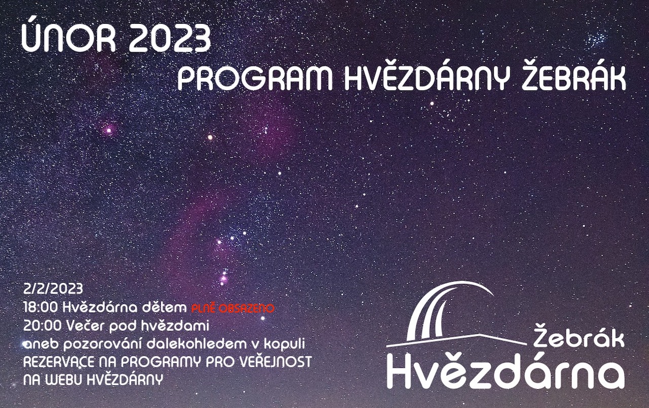 Program Hvězdárny Žebrák v únoru 2023