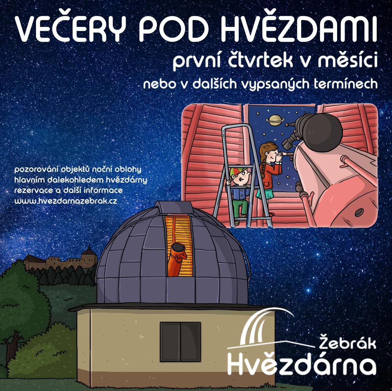 Večery pod hvězdami anebo pozorování objektů vesmíru velkým dalekohledem hvězdárny