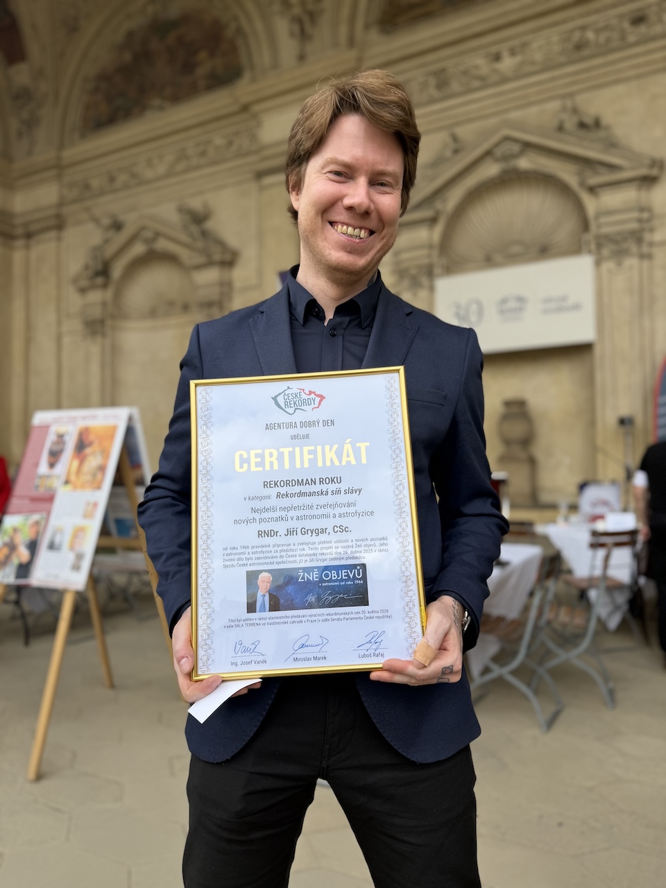 Jiří Grygar vstoupil do Rekordmanské Síně slávy, cenu převzal syn Lukáš