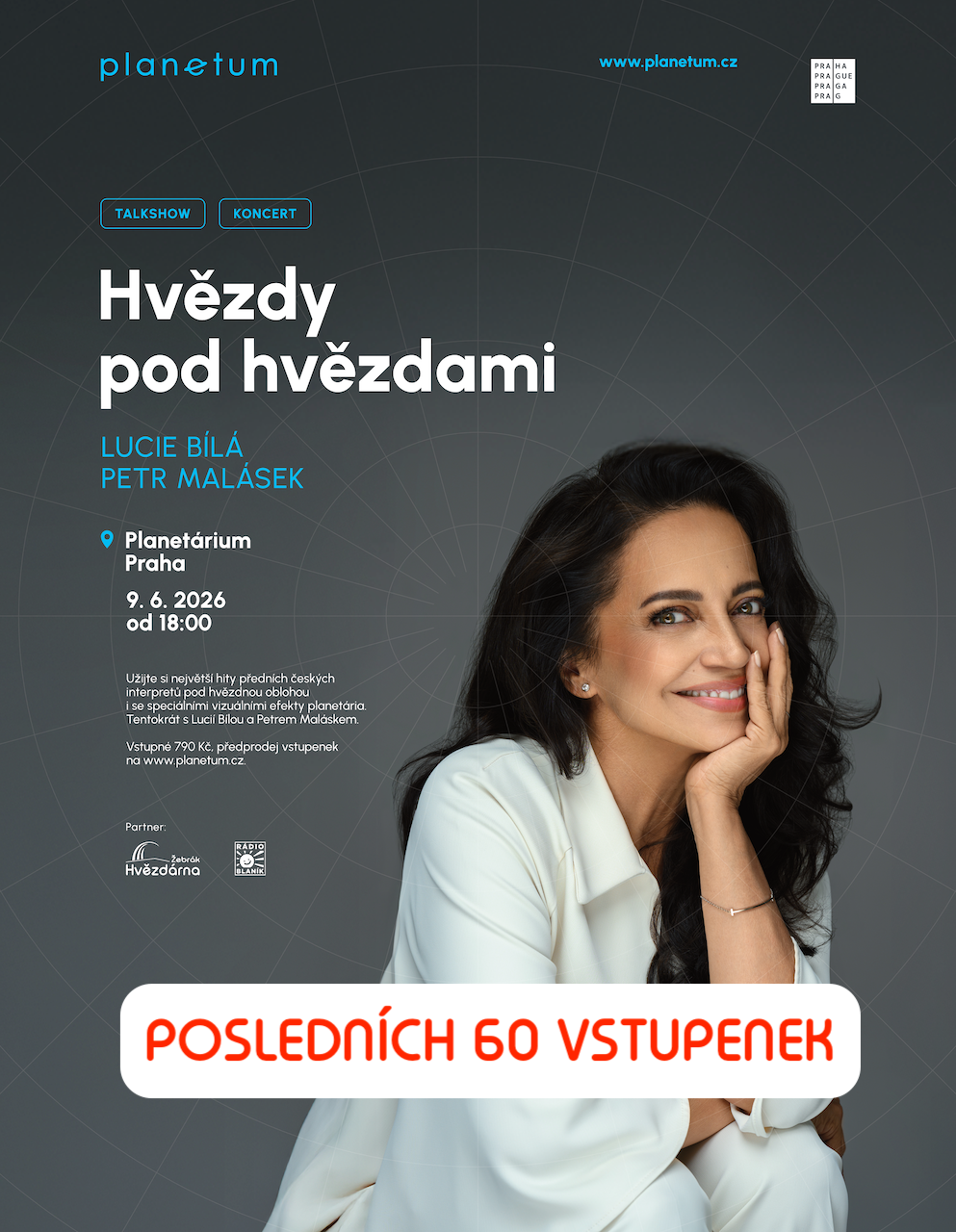 Posledních 60 vstupenek na Lucii Bílou a Petra Maláska v planetáriu