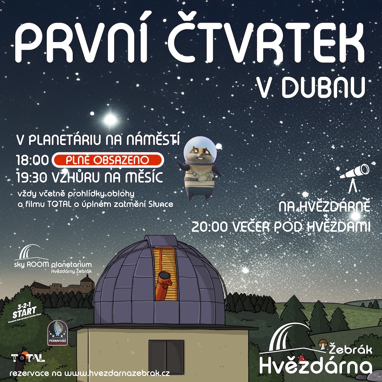 První čtvrtek v dubnu nabídne pořad pro děti, cestu na Měsíc i za zatměním Slunce a pozorování