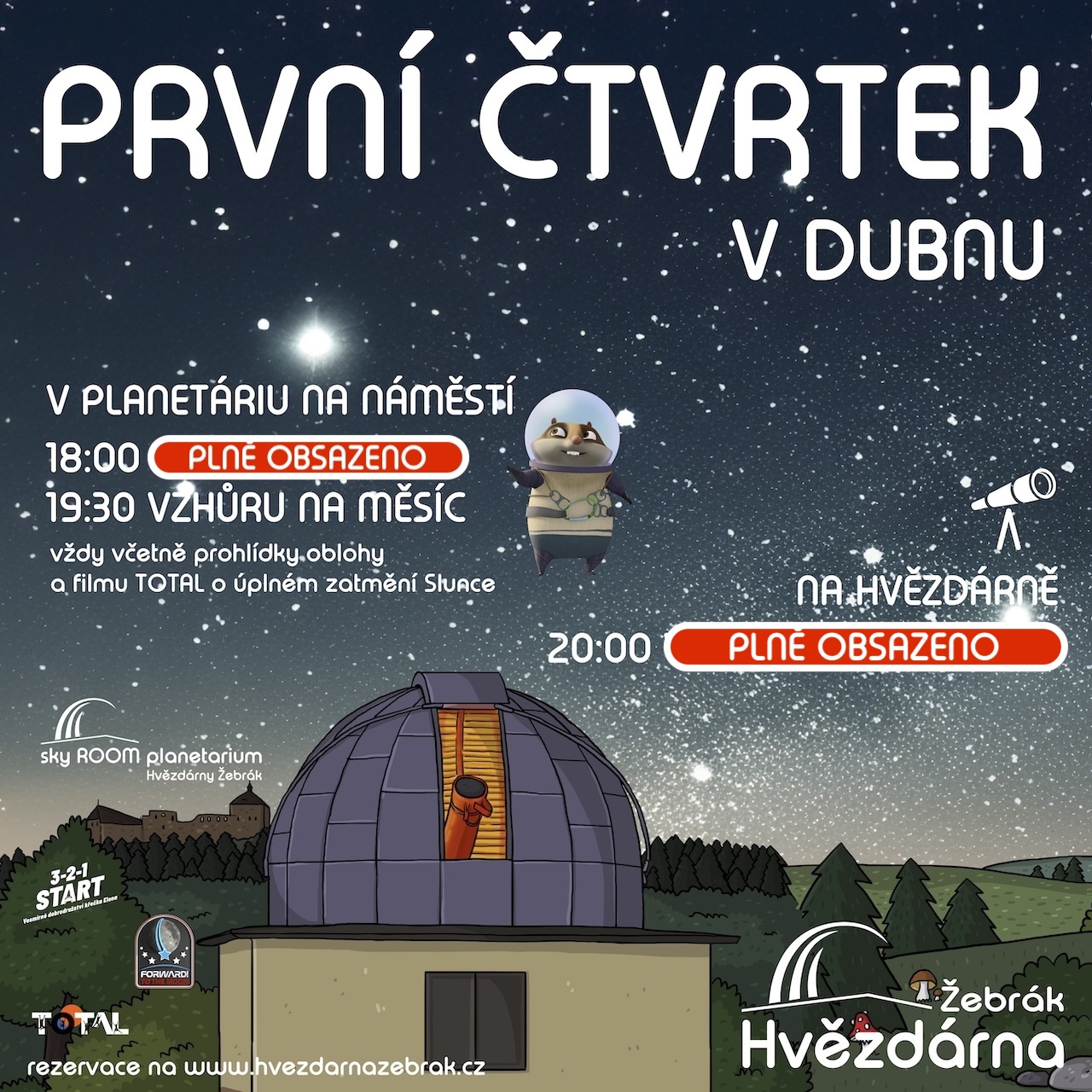 První čtvrtek v dubnu nabídne pořad pro děti, cestu na Měsíc i za zatměním Slunce a pozorování