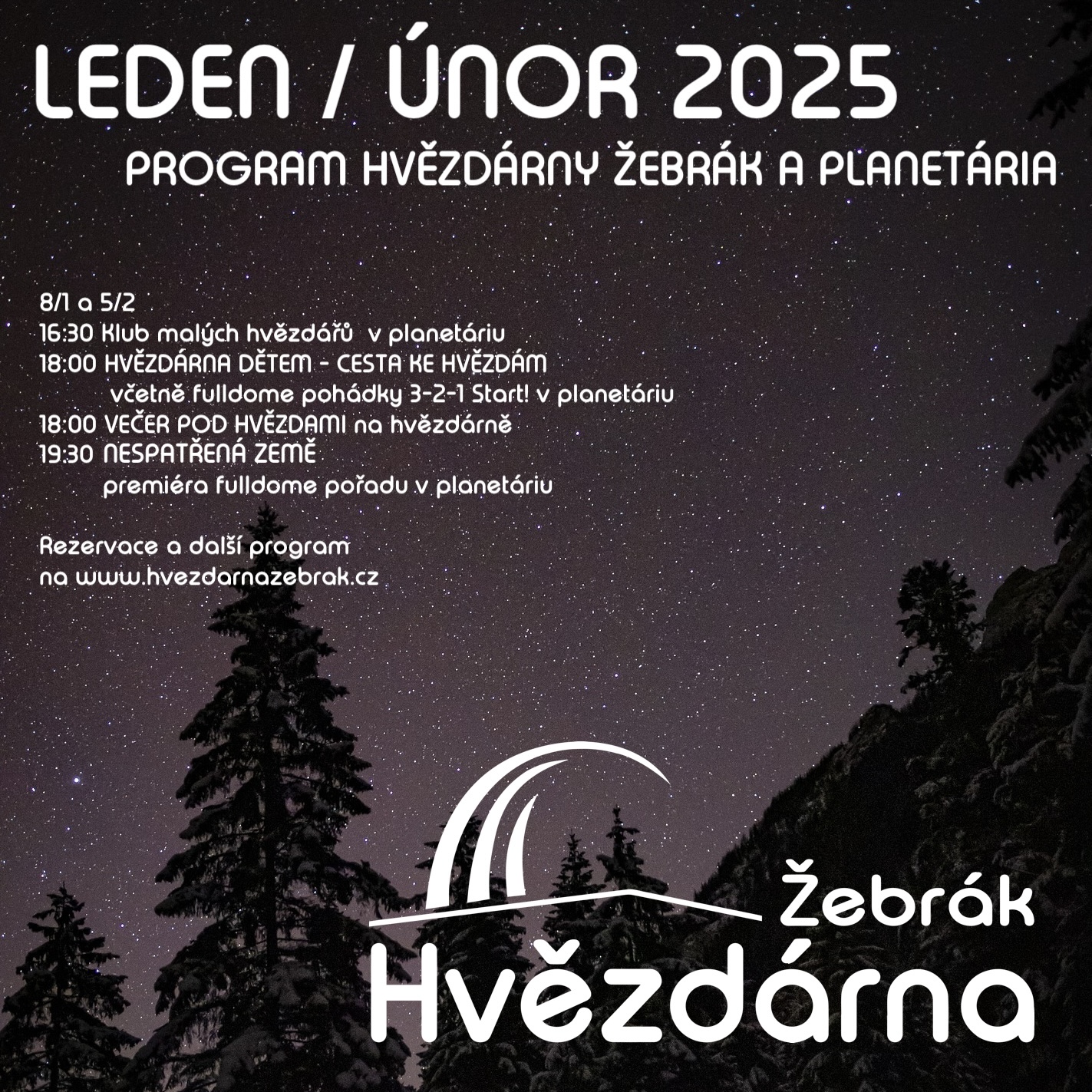 Leden a únor 2026 na Hvězdárně Žebrák a v planetáriu