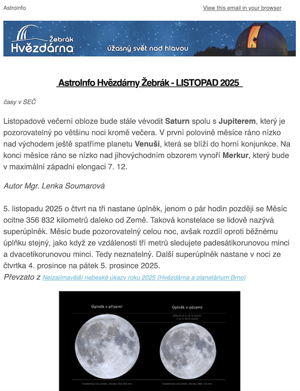 AstroInfo do vašich schránek