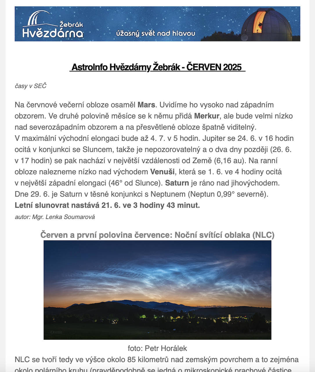 AstroInfo na červen v mailových schránkách