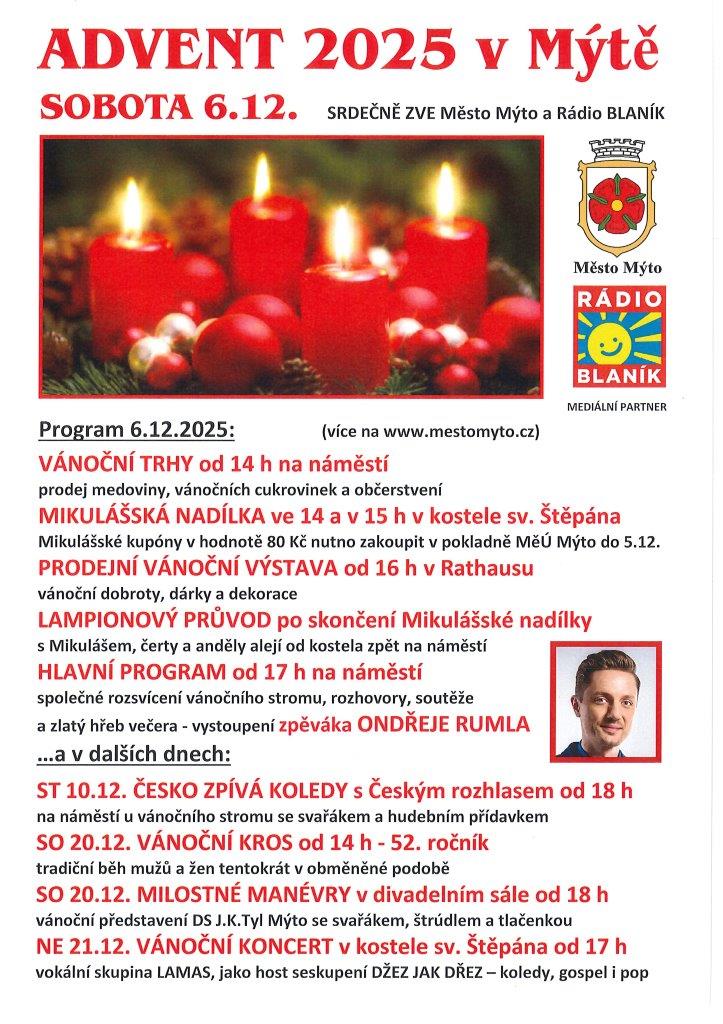 Zveme vás na tradiční zahájení Adventu v Mýtě u Rokycan