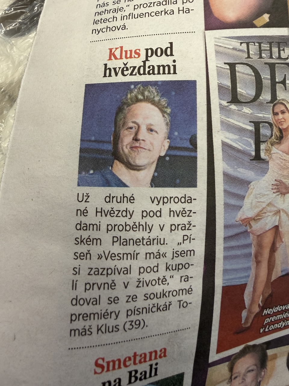 Hvězdy pod hvězdami s Tomášem Klusem v deníku Blesk