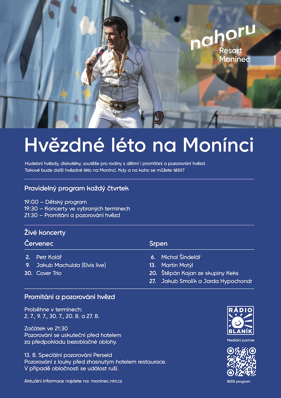 Kdo vystoupí v létě na Monínci? A kdy budeme pozorovat hvězdy?
